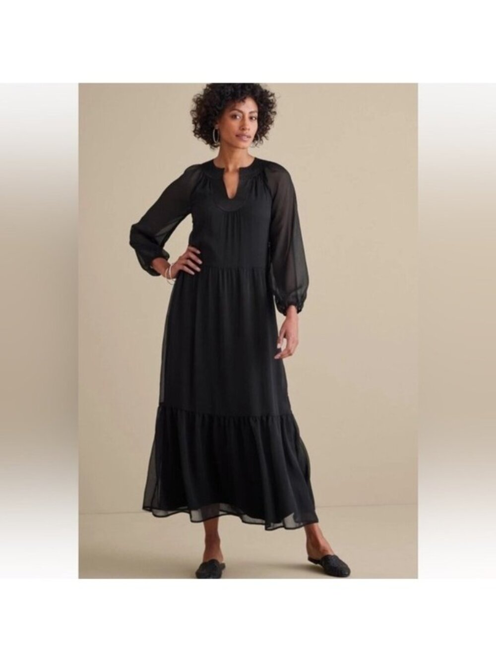 Soft Surroundings Women's Olga Maxi Dress Black Relaxed Fit Small NEW